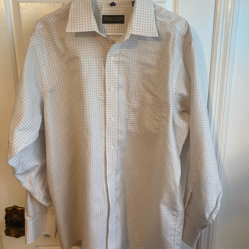 Donald J. Trump White/Cream Plaid Dress Shirt
